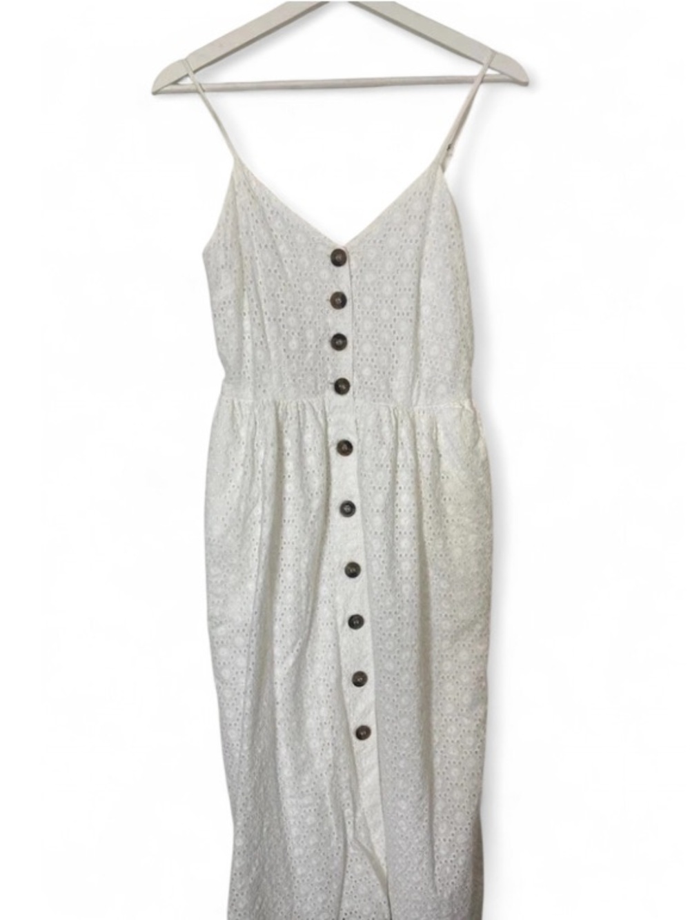 Japna White Eyelet Button-Front Sundress with spaghetti straps, size M